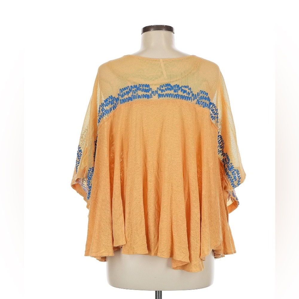 Free People Flowy Orange Top with Blue Embroidery - Picture 2 of 4